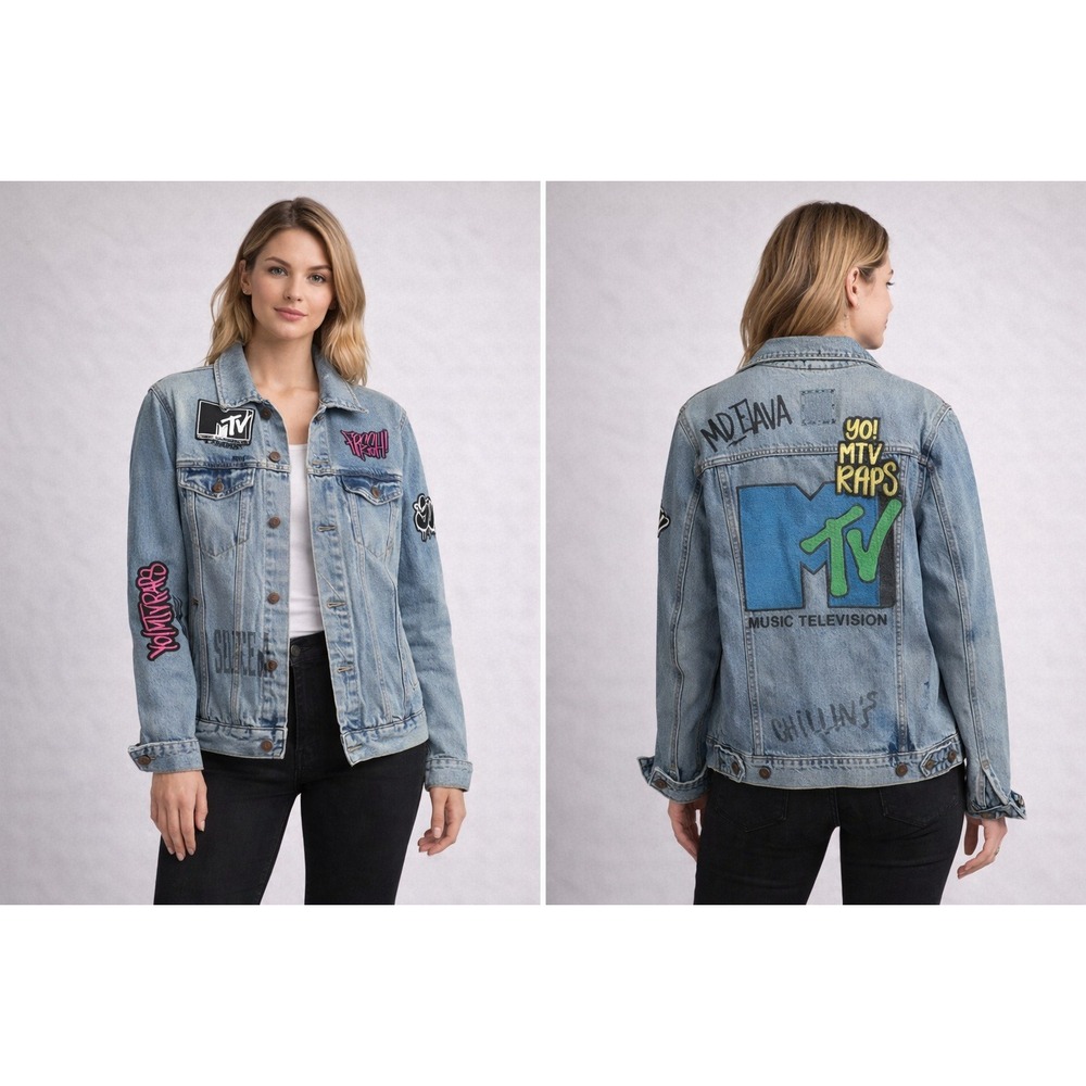 MTV 90s Denim Jacket Yo! MTV Raps Streetwear Womens Small American‎ Eagle